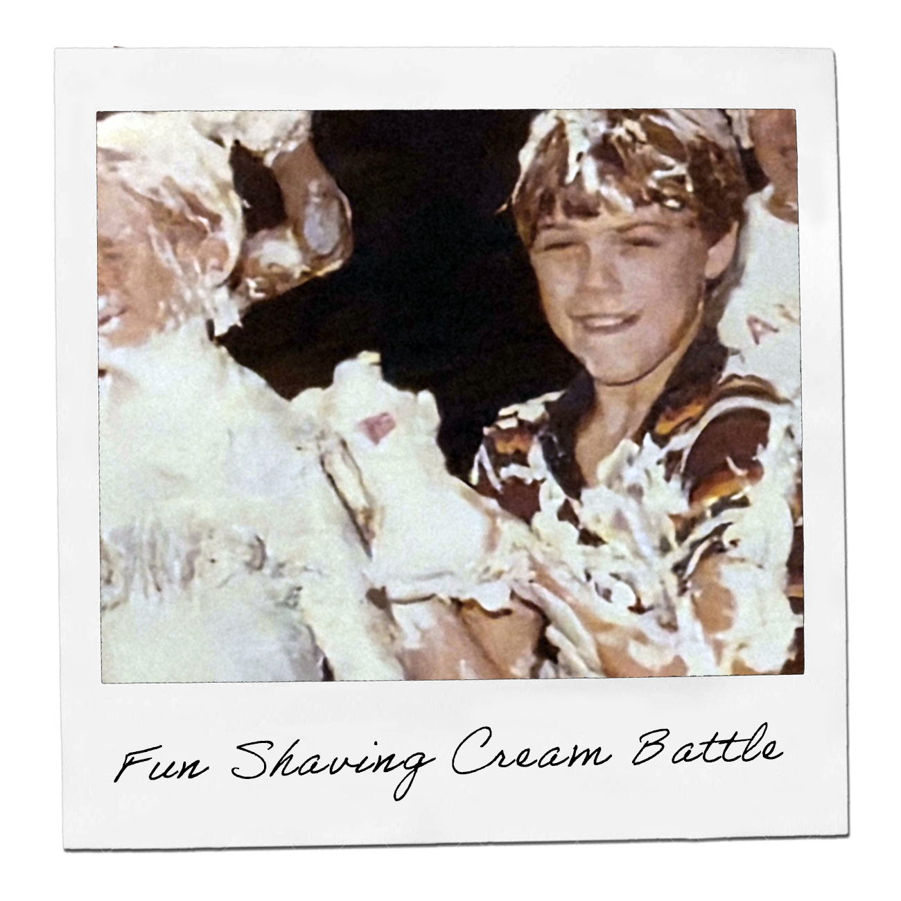 Vintage polaroid: kids in a fun shaving cream battle